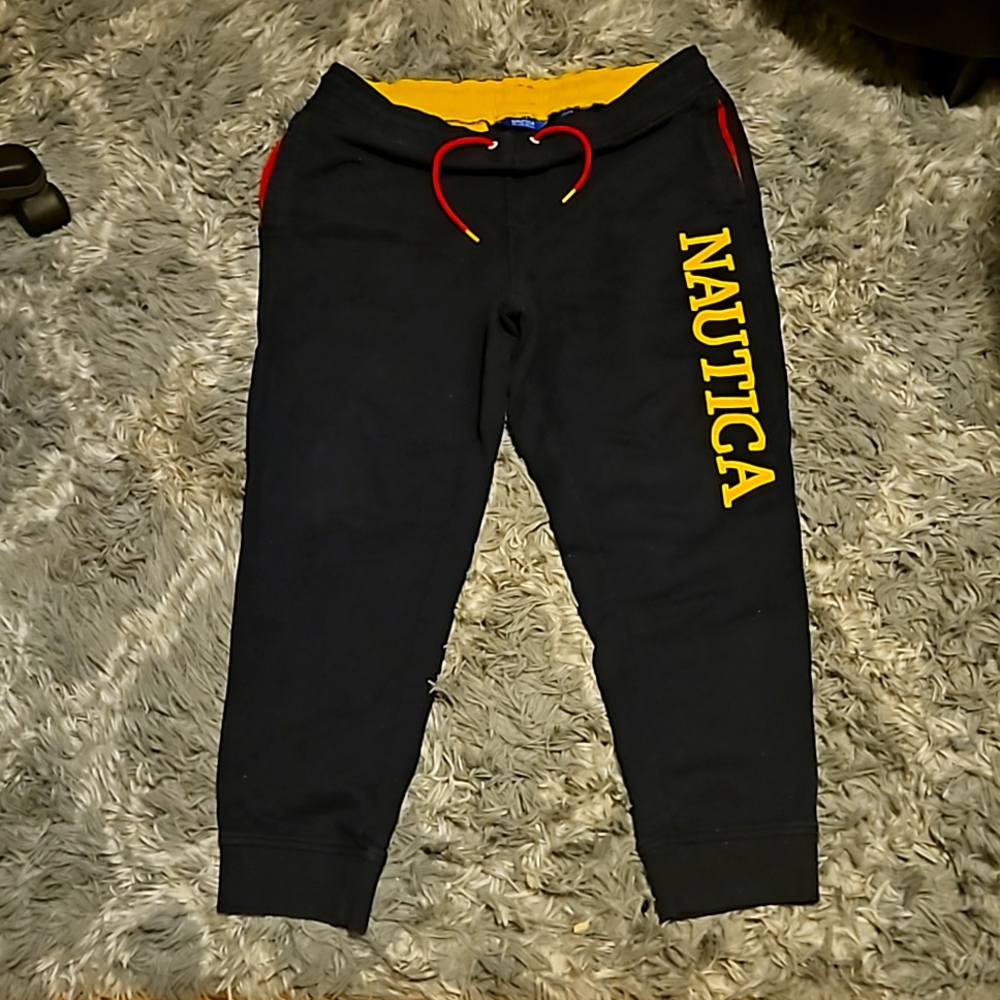 Nautica Men’s Black Jogger Sweatpants with Yellow Logo